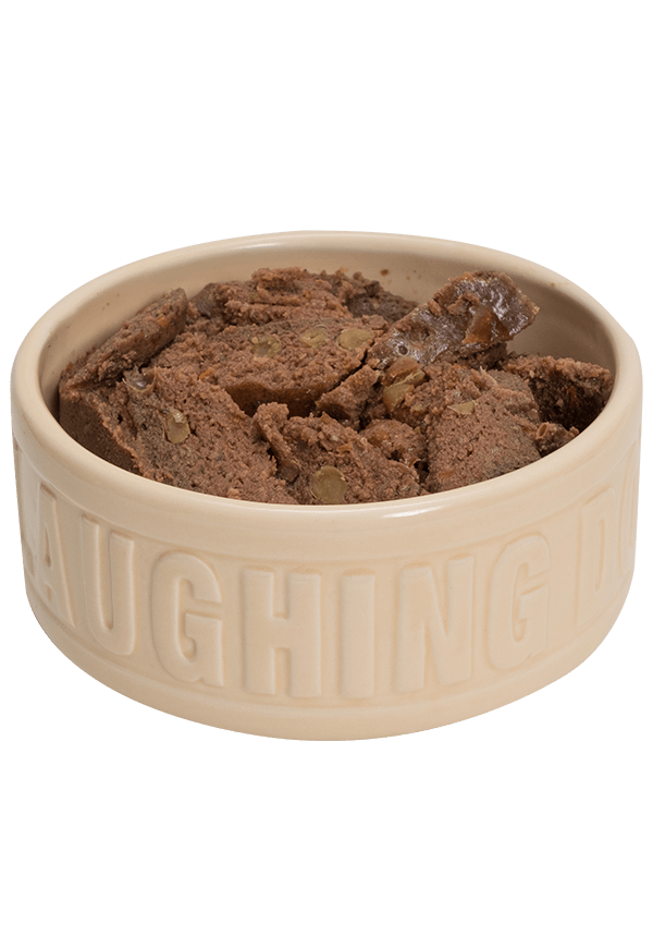Bowl of wet dog food duck flavour | Laughing Dog Food