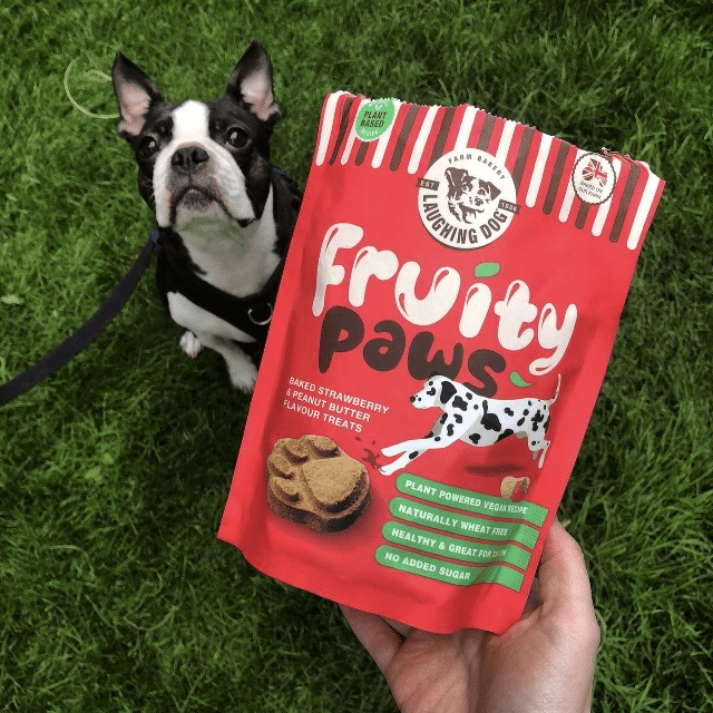 dog with peanut butter treat bag | Laughing Dog Food